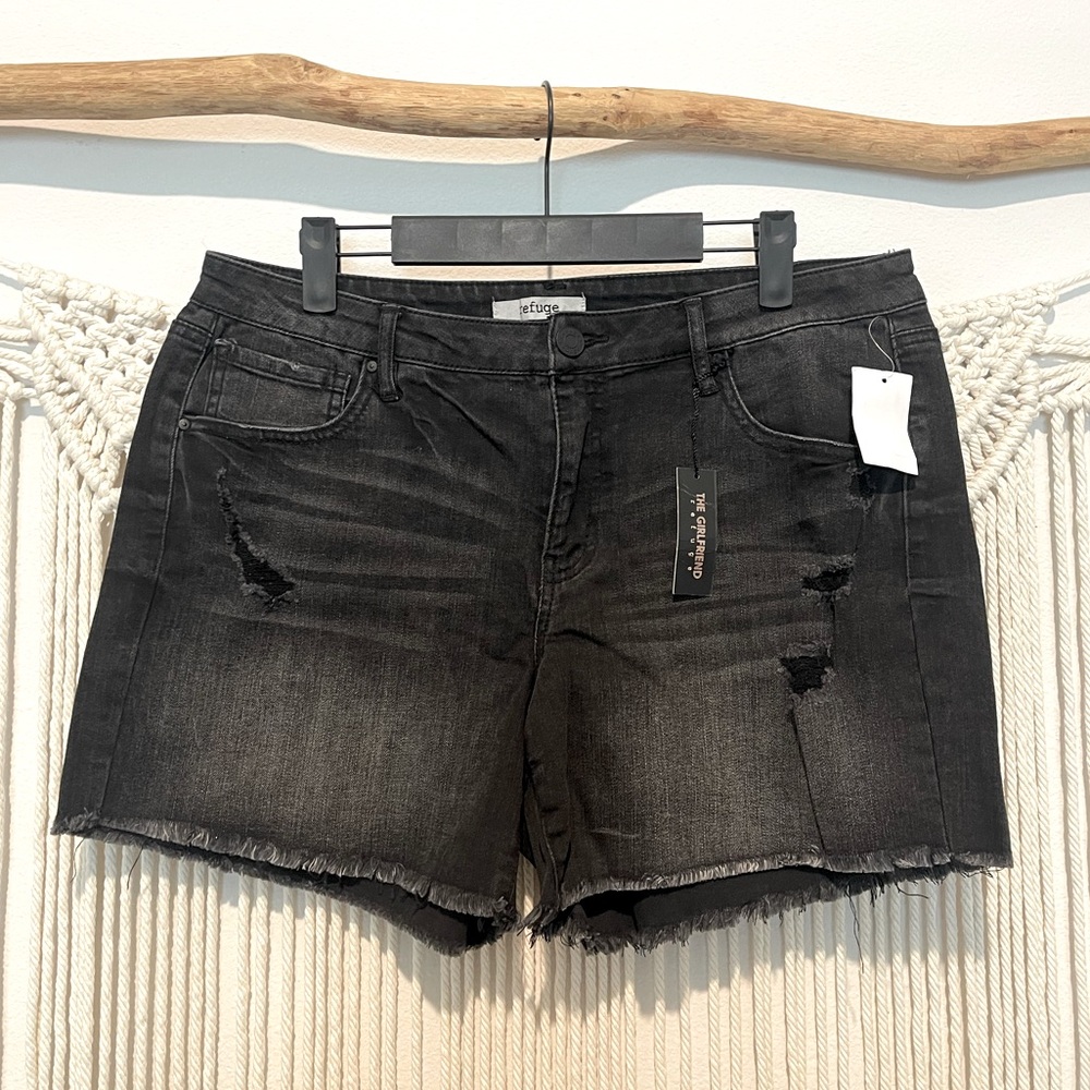 NWT Charlotte Russe Refuge Ripped Charcoal Jean Shorts Sz 12